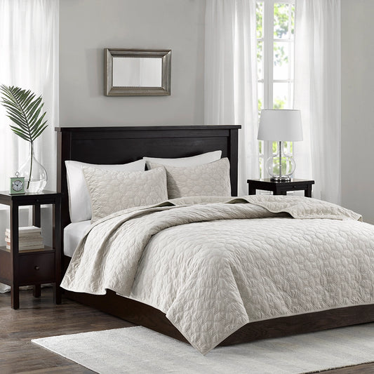 Velvet 3-Piece Quilt Set, Ivory