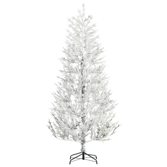 HOMCOM 7 Foot Snow Flocked Artificial Christmas Tree with 240 Fir Realistic Branches, Auto Open, Green