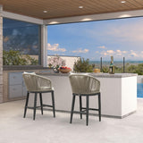 PURPLE LEAF Outdoor Bar Stools Patio Modern Aluminum Rattan High Back & Arms Bar Chairs with Removable Cushions and Pillows for Outdoor or Indoor