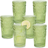 Vintage Sage Green Textured Drinking Glass Set of 6