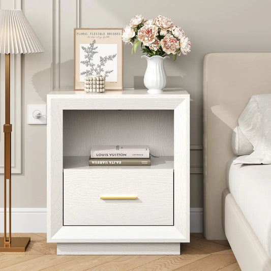 Nightstand with Charging Station: Bedside Table with Drawer