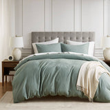 Waffle Weave Textured Duvet Cover Set, Sage Green