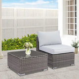 2 Pieces Patio Armless Single Wicker Sofa Couch Side Table