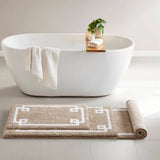 High Pile Bordered Bathroom Rug, Taupe