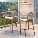 PURPLE LEAF Patio Sunbrella Bar Stools Set of 2 Rattan Bar Aluminum Bar Stool Outdoor Barstools with Back and Cushion for Garden Kitchen Island