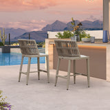 PURPLE LEAF Outdoor Bar Stools Set of 2 for Overweight Wicker Rattan Patio Barstools Woven Modern Bar Chairs with Backrest and Cushions for Garden Outside