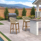 PURPLE LEAF Outdoor Bar Stools Rattan Bar Stools Counter Stools with Back and Cushions for Patio, Garden, Kitchen