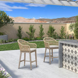 PURPLE LEAF Outdoor Bar Stools Rattan Bar Stools Counter Stools with Back and Cushions for Patio, Garden, Kitchen