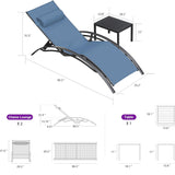 PURPLE LEAF Patio Chaise Lounge Set Outdoor Beach Pool Sunbathing Lawn Lounger Recliner Chair Outside Chairs with Side Table Included