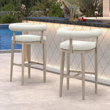 PURPLE LEAF Outdoor Bar Stools Set of 2 Modern Olefin Upholstered Barstools with Back and Armrest Bar Chairs for Garden Kitchen Island