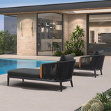 PURPLE LEAF Hailar Olefin Patio Chaise Lounge Chair , Upholstered Pool Lounge Chairs for Outdoor with Teak Armres for Deck, Pool, Lawn, Garden, Courtyard, Porch
