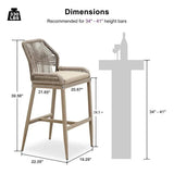 PURPLE LEAF Patio Sunbrella Bar Stools Set of 2 Rattan Bar Aluminum Bar Stool Outdoor Barstools with Back and Cushion for Garden Kitchen Island