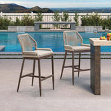 PURPLE LEAF Patio Sunbrella Bar Stools Set of 2 Rattan Bar Aluminum Bar Stool Outdoor Barstools with Back and Cushion for Garden Kitchen Island