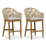 PURPLE LEAF Outdoor Bar Stools Rattan Bar Stools Counter Stools with Back and Cushions for Patio, Garden, Kitchen