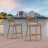 PURPLE LEAF Patio Sunbrella Bar Stools Set of 2 Rattan Bar Aluminum Bar Stool Outdoor Barstools with Back and Cushion for Garden Kitchen Island