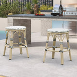 PURPLE LEAF Patio French Round Counter Stool Set of 2 Rattan Backless Stackable Barstools Aluminum Frame Footrest with Woven Wicker for Outdoor Kitchen Yard