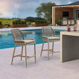 PURPLE LEAF Patio Sunbrella Bar Stools Set of 2 Rattan Bar Aluminum Bar Stool Outdoor Barstools with Back and Cushion for Garden Kitchen Island
