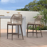 PURPLE LEAF Patio Sunbrella Bar Stools Set of 2 Rattan Bar Aluminum Bar Stool Outdoor Barstools with Back and Cushion for Garden Kitchen Island
