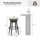 PURPLE LEAF Outdoor Swivel Bar Stools Set of 2 Metal Modern Rattan Bar Chairs with Backrest Aluminum Woven Barstools with Cushions