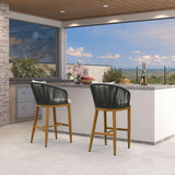 PURPLE LEAF Outdoor Bar Stools Patio Modern Aluminum Rattan High Back & Arms Bar Chairs with Removable Cushions and Pillows for Outdoor or Indoor