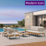 PURPLE LEAF Sicilia L-Shaped Modular Outdoor Sectional with Oatmeal Greige Cushions Flexible Layout for Garden Poolside