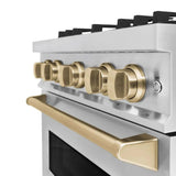 ZLINE 30" Dual Fuel Range, Gas Cooktop, Electric Convection Oven Stainless Steel, Champagne Bronze CDRZ-30-CB