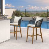 PURPLE LEAF Outdoor Bar Stools Patio Modern Aluminum Rattan High Back & Arms Bar Chairs with Removable Cushions and Pillows for Outdoor or Indoor