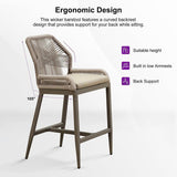 PURPLE LEAF Patio Sunbrella Bar Stools Set of 2 Rattan Bar Aluminum Bar Stool Outdoor Barstools with Back and Cushion for Garden Kitchen Island