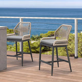 PURPLE LEAF Patio Sunbrella Bar Stools Set of 2 Rattan Bar Aluminum Bar Stool Outdoor Barstools with Back and Cushion for Garden Kitchen Island