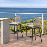 PURPLE LEAF Patio Sunbrella Bar Stools Set of 2 Rattan Bar Aluminum Bar Stool Outdoor Barstools with Back and Cushion for Garden Kitchen Island
