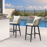 PURPLE LEAF Outdoor Bar Stools Patio Modern Aluminum Rattan High Back & Arms Bar Chairs with Removable Cushions and Pillows for Outdoor or Indoor