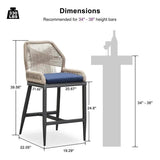 PURPLE LEAF Patio Sunbrella Bar Stools Set of 2 Rattan Bar Aluminum Bar Stool Outdoor Barstools with Back and Cushion for Garden Kitchen Island