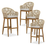 PURPLE LEAF Outdoor Bar Stools Rattan Bar Stools Counter Stools with Back and Cushions for Patio, Garden, Kitchen