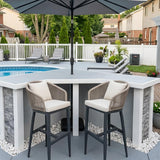 PURPLE LEAF Outdoor Bar Stools Patio Modern Aluminum Rattan High Back & Arms Bar Chairs with Removable Cushions and Pillows for Outdoor or Indoor