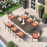 PURPLE LEAF Cast Aluminum Patio Dining Armchairs and Round Table | Rhombus and Square Lattice Designs