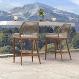 PURPLE LEAF Patio Sunbrella Bar Stools Set of 2 Rattan Bar Aluminum Bar Stool Outdoor Barstools with Back and Cushion for Garden Kitchen Island