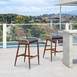 PURPLE LEAF Patio Sunbrella Bar Stools Set of 2 Rattan Bar Aluminum Bar Stool Outdoor Barstools with Back and Cushion for Garden Kitchen Island