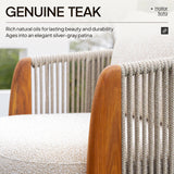PURPLE LEAF Hailar U-Shaped Patio Conversation Set with Genuine Teak Cushions and Pillows Olefin Rope Backres Outdoor Couch Sets for Porch Garden