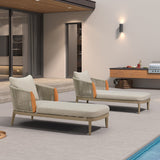 PURPLE LEAF Hailar Olefin Patio Chaise Lounge Chair , Upholstered Pool Lounge Chairs for Outdoor with Teak Armres for Deck, Pool, Lawn, Garden, Courtyard, Porch