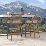 PURPLE LEAF Patio Sunbrella Bar Stools Set of 2 Rattan Bar Aluminum Bar Stool Outdoor Barstools with Back and Cushion for Garden Kitchen Island