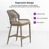 PURPLE LEAF Patio Sunbrella Bar Stools Set of 2 Rattan Bar Aluminum Bar Stool Outdoor Barstools with Back and Cushion for Garden Kitchen Island