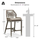 PURPLE LEAF Patio Sunbrella Bar Stools Set of 2 Rattan Bar Aluminum Bar Stool Outdoor Barstools with Back and Cushion for Garden Kitchen Island