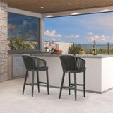 PURPLE LEAF Outdoor Bar Stools Patio Modern Aluminum Rattan High Back & Arms Bar Chairs with Removable Cushions and Pillows for Outdoor or Indoor