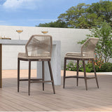 PURPLE LEAF Patio Sunbrella Bar Stools Set of 2 Rattan Bar Aluminum Bar Stool Outdoor Barstools with Back and Cushion for Garden Kitchen Island