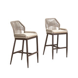 PURPLE LEAF Patio Sunbrella Bar Stools Set of 2 Rattan Bar Aluminum Bar Stool Outdoor Barstools with Back and Cushion for Garden Kitchen Island