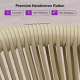PURPLE LEAF Patio Bar Stools Set of 2 Outdoor Wicker Modern High Bar Chairs Metal Cushioned Barstools with Backs and Ergonomic Armrest