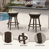 PURPLE LEAF Outdoor Swivel Bar Stools Set of 2 Metal Modern Rattan Bar Chairs with Backrest Aluminum Woven Barstools with Cushions
