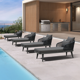 PURPLE LEAF Outdoor Chaise Lounge Thick Cushion, Aluminum Frame Patio Lounge Chair with Pillow & Lumbar Support, Wicker Armrests Sun Lounger for Poolside, Backyard, All-Weather Use