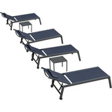 PURPLE LEAF Outdoor Lounge Chair Patio Chaise Pool Lounger Aluminum Frame with Side Table and Wheels for Outside Sunbathing Tanning Recliner Including Pillows