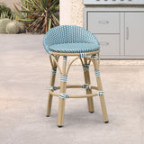 PURPLE LEAF Patio Oversized Backrest Bar Height Stool Set of 2 Outdoor Round Barstools Aluminum Frame Woven Rattan for Indoor Kitchen Dining Bistros Cafe Restaurant